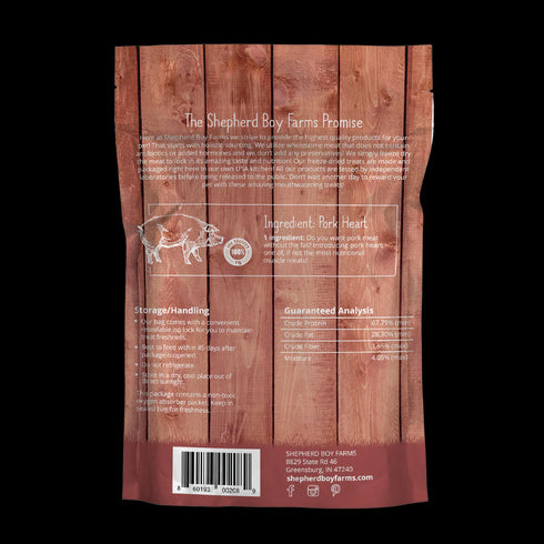 Shepherd Boy Farms Freeze Dried Raw Dog Treats - Pork Heart - 8oz Pouch